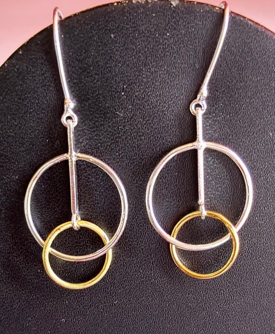 92.5 silver Geometric design Earring in 2 tone
