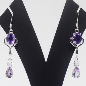 Long Amethyst Silver Earring