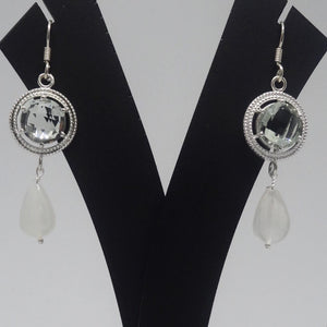 Translucent Light Green & White Silver Earring