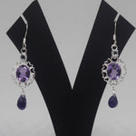 Load image into Gallery viewer, Amethyst Oval with Drops Silver Earrings
