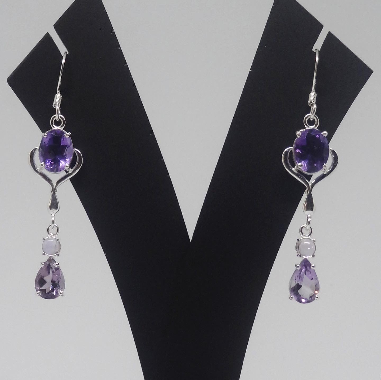 Long Amethyst Silver Earring