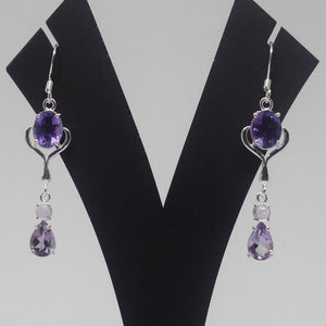 Long Amethyst Silver Earring