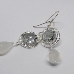 Translucent Light Green & White Silver Earring