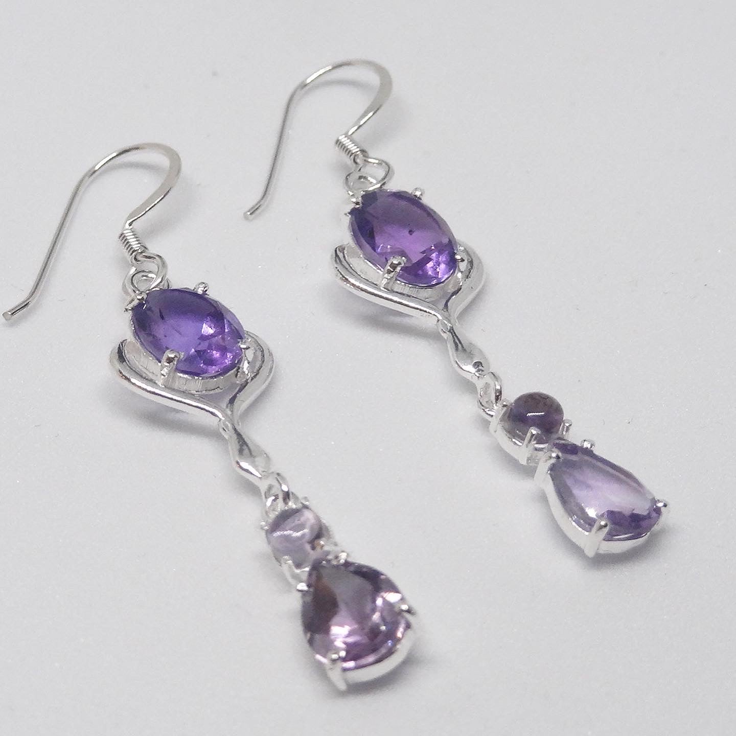 Long Amethyst Silver Earring