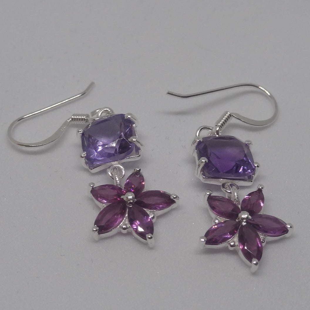 Silver Earrings with Garnet & Amethyst