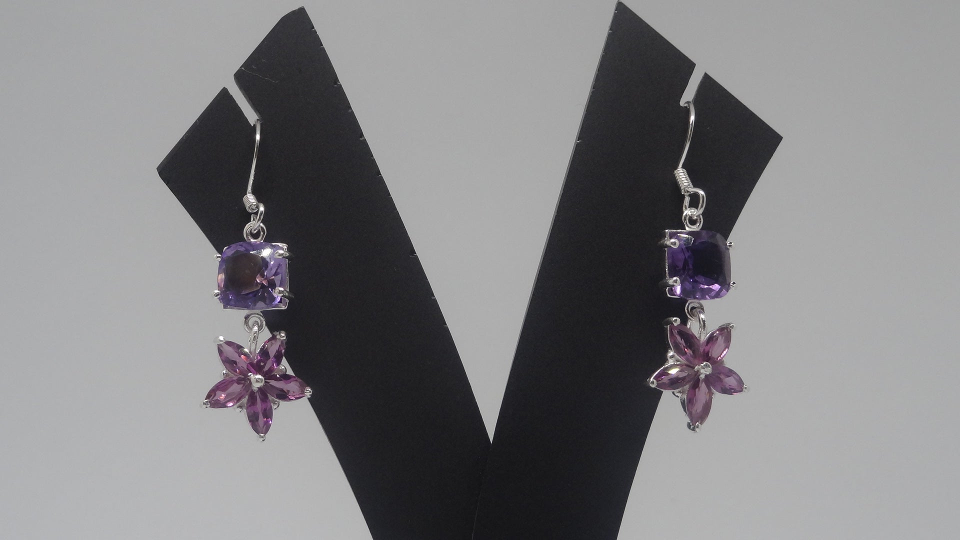 Silver Earrings with Garnet & Amethyst