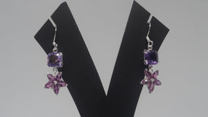 Silver Earrings with Garnet & Amethyst