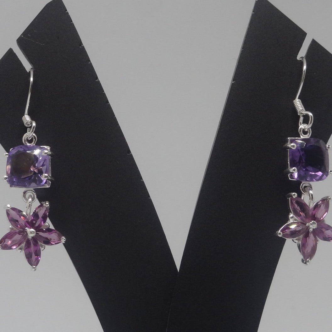 Silver Earrings with Garnet & Amethyst