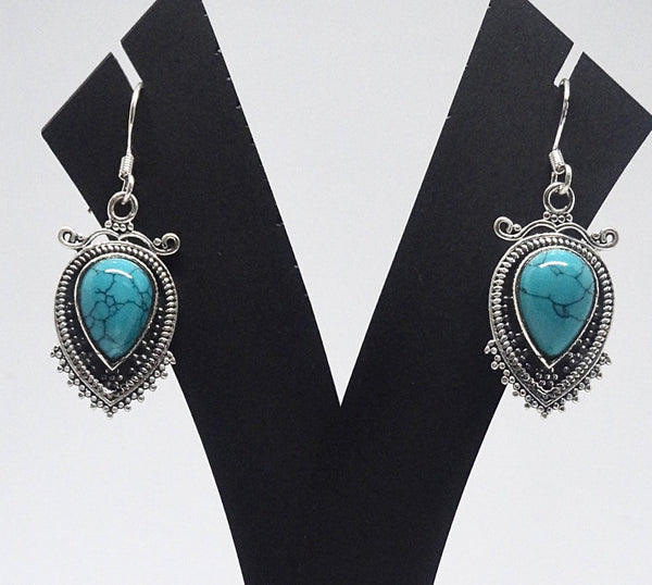 Delicate Needlepoint Zuni Turquoise Earrings – Super Silver