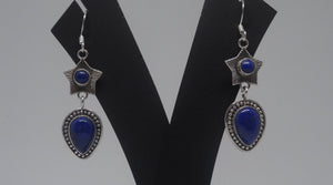 Gorgeous Star and Droplet Lapis Lazuli Silver Earrings