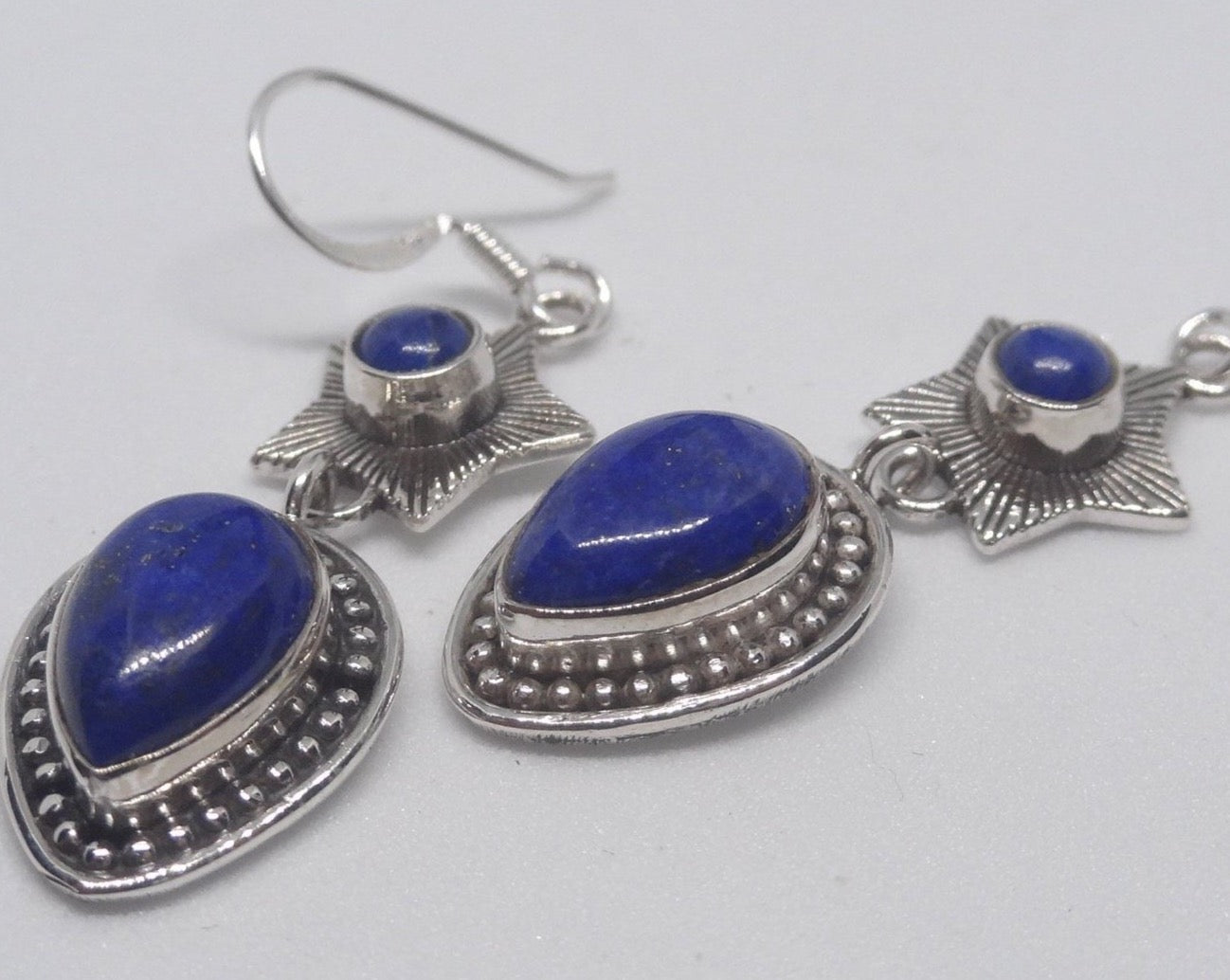 Gorgeous Star and Droplet Lapis Lazuli Silver Earrings