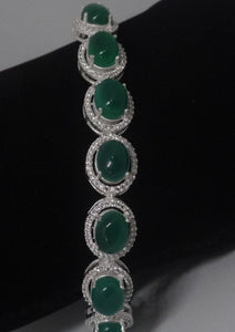 Green Onyx Silver Bracelet with American Diamonds