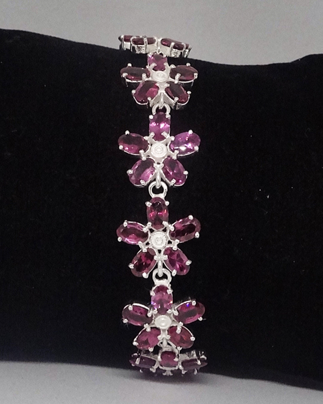 Pink Flower Petal 925 Silver Bracelet with Garnets
