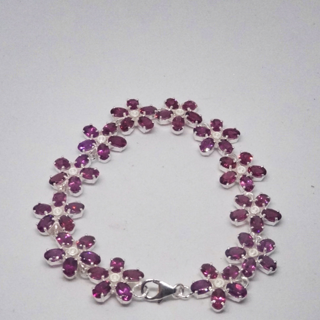 Pink Flower Petal 925 Silver Bracelet with Garnets